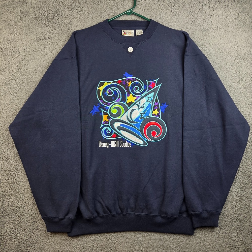 Disney World Sorcerer Hat Sweatshirt Men's Large Navy Blue Embroidered NWT MGM